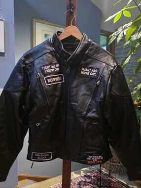 VINTAGE WOMEN'S LEATHER BIKER JACKET XL CUSTOM MADE [ UNIK ]